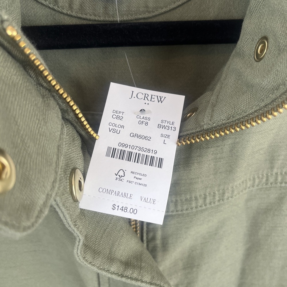 J. Crew NWT Women's 100% Cotton Military Green Utility Preppy Jacket Size Large - Picture 11 of 11